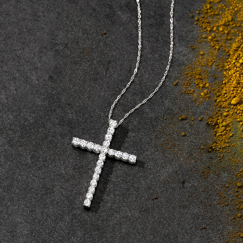 1.00 ct. t.w. Diamond Cross Pendant Necklace in 14kt White Gold image number 3