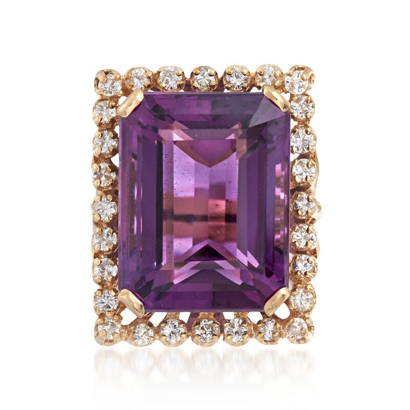 C. 1980 Vintage 20.50 Carat Amethyst and .85 ct. t.w. Diamond Ring in 14kt Yellow Gold image number 0