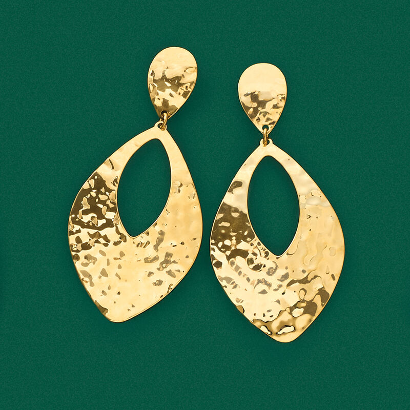 Italian 14kt Yellow Gold Hammered Teardrop Earrings image number 2