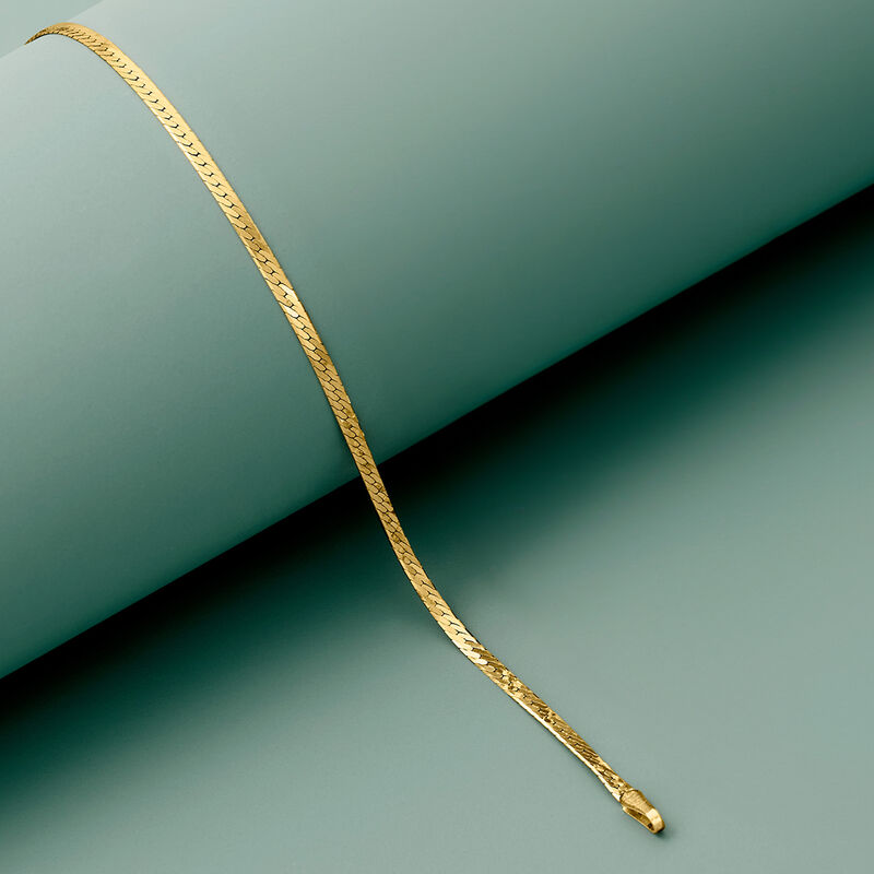 1.5mm 14kt Yellow Gold Herringbone Bracelet. 7&quot; image number 2