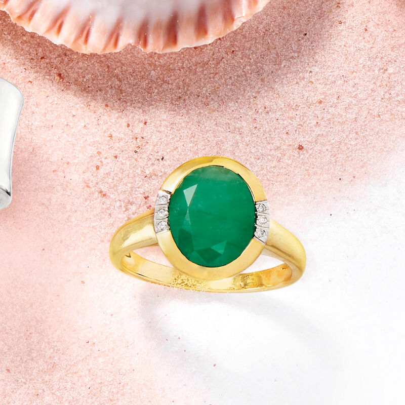 3.00 Carat Emerald Ring with Diamonds in 14kt Yellow Gold image number 4