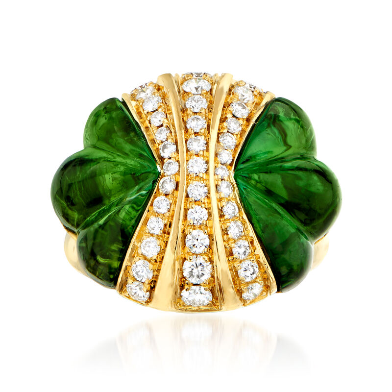 C. 1980 Vintage Tourmaline and .63 ct. t.w. Diamond Ring in 18kt Yellow Gold. Size 6 image number 0