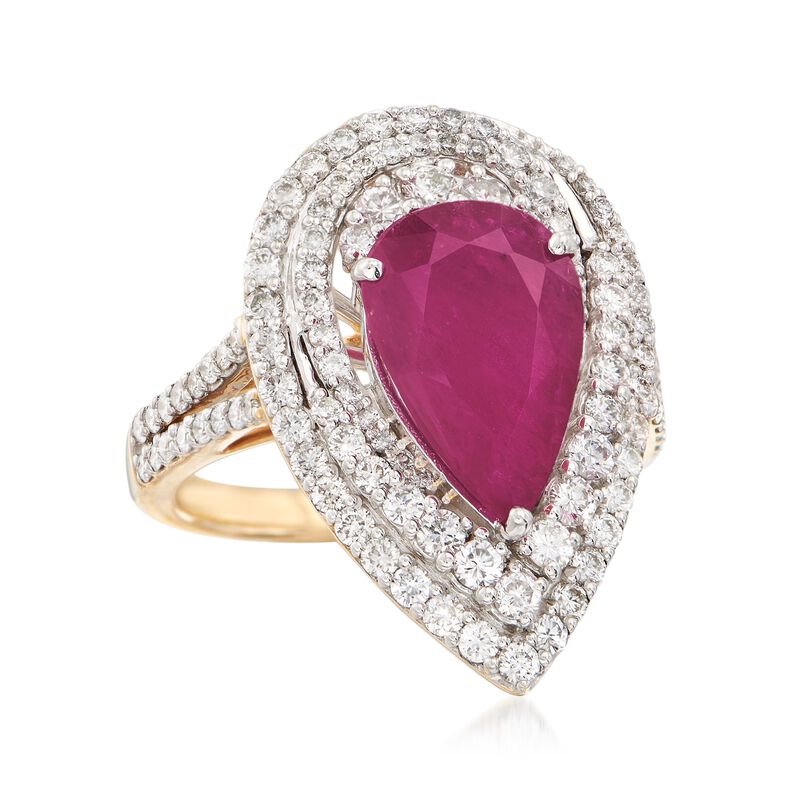 3.75 Carat Ruby and 1.35 ct. t.w. Diamond Ring in 18kt Yellow Gold image number 3