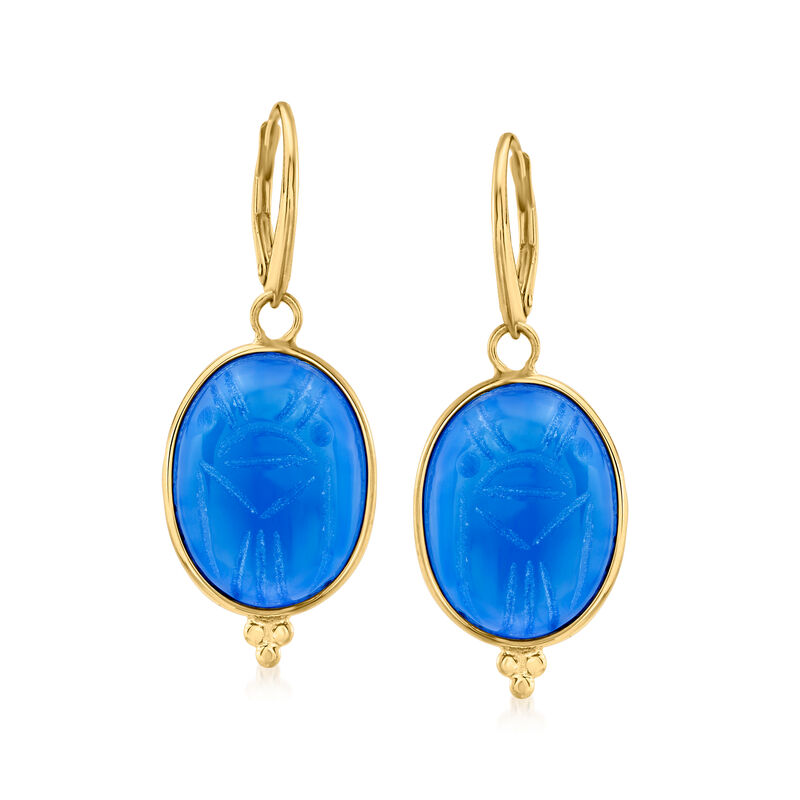 Blue Chalcedony Scarab Drop Earrings in 18kt Gold Over Sterling image number 0