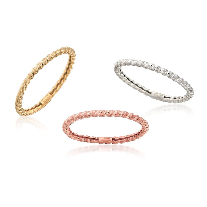 14kt Tri-Colored Gold Jewelry Set: Three Roped Rings image number 3