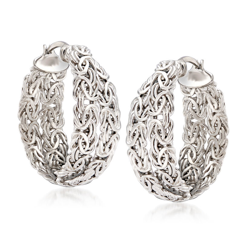 Sterling Silver Byzantine Crisscross Hoop Earrings. 7/8&quot; image number 3