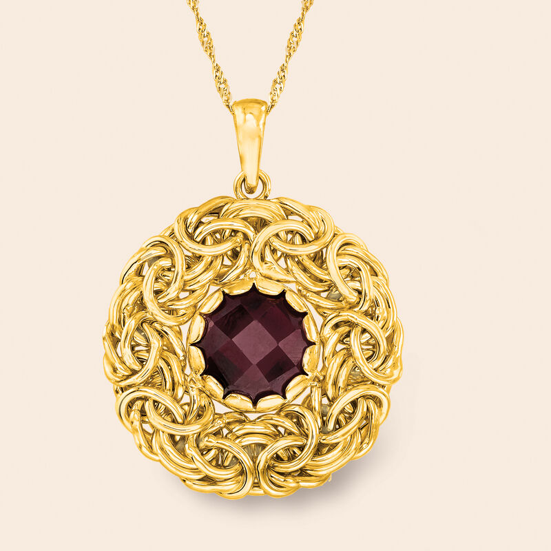 Italian 4.50 Carat Garnet Byzantine Pendant in 14kt Yellow Gold image number 2