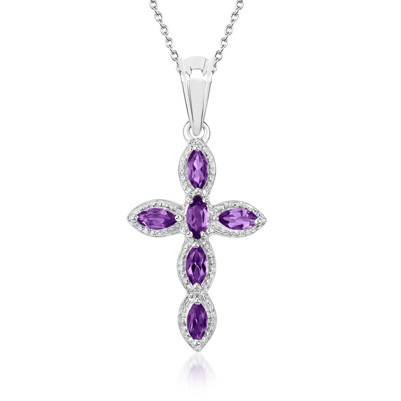 .80 ct. t.w. Amethyst Cross Pendant Necklace in Sterling Silver. 18&quot; image number 0