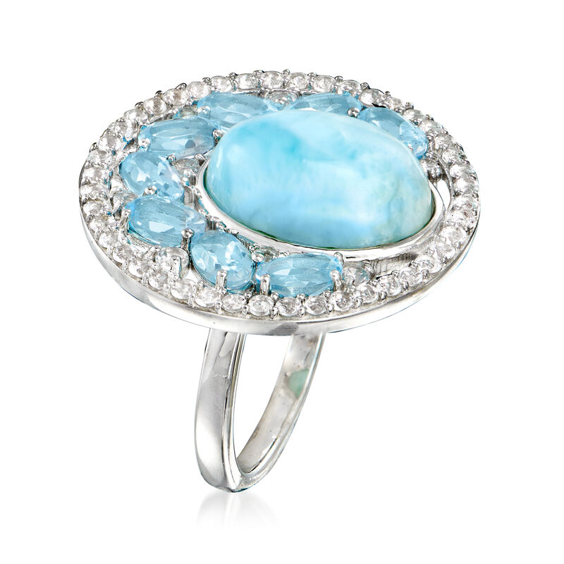 Larimar and 3.60 ct. t.w. Blue and White Topaz Ring in Sterling Silver image number 2