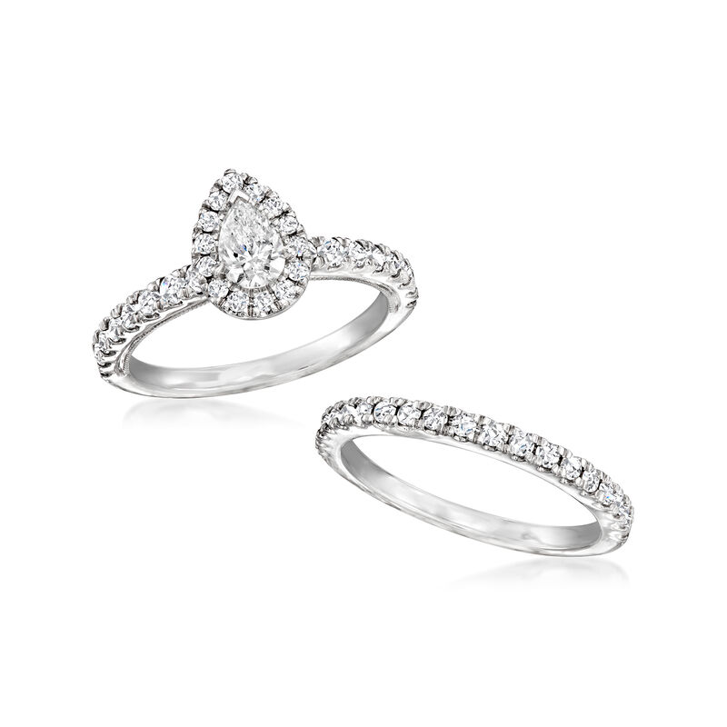 1.33 ct. t.w. Diamond Bridal Set: Engagement and Wedding Rings in 14kt White Gold image number 3
