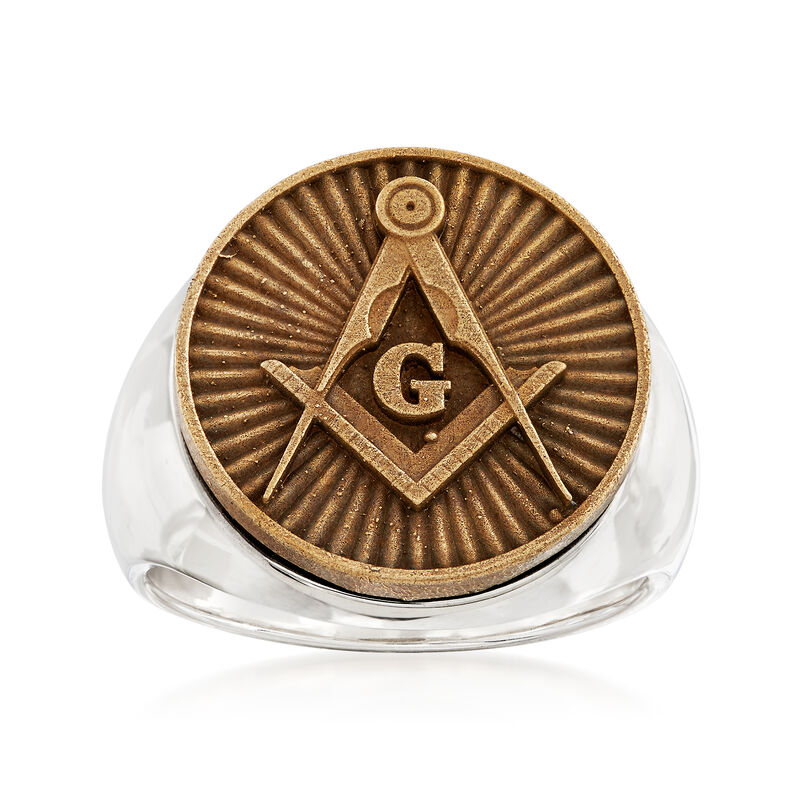 Men's Masonic Square and Compasses Coin Ring in Sterling Silver image number 0