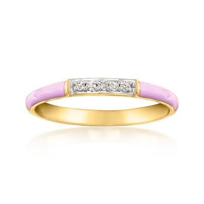 Pastel Purple Enamel Ring with Diamonds in 18kt Gold Over Sterling