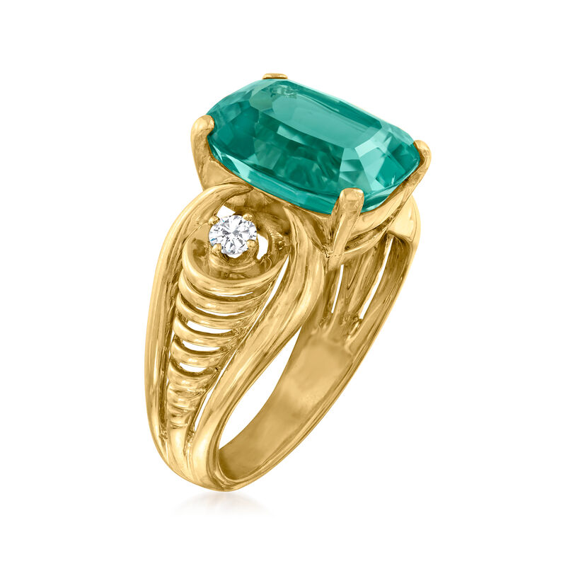 C. 1990 Vintage Tiffany Jewelry 6.75 Carat Blue Tourmaline and .20 ct. t.w. Diamond Ring in 14kt Yellow Gold image number 2