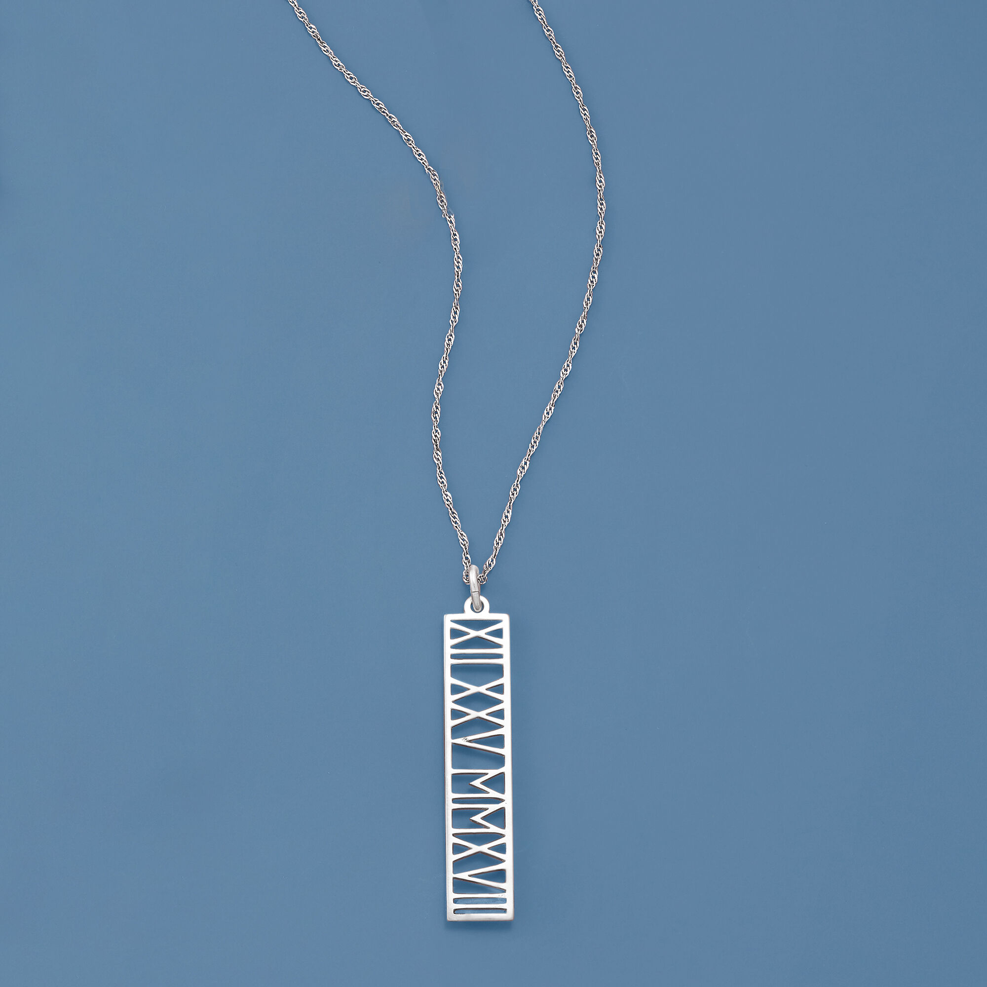 Sterling silver roman numeral homesick bar necklace
