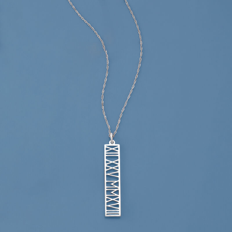 Sterling Silver Personalized Roman Numeral Date Pendant Necklace image number 5