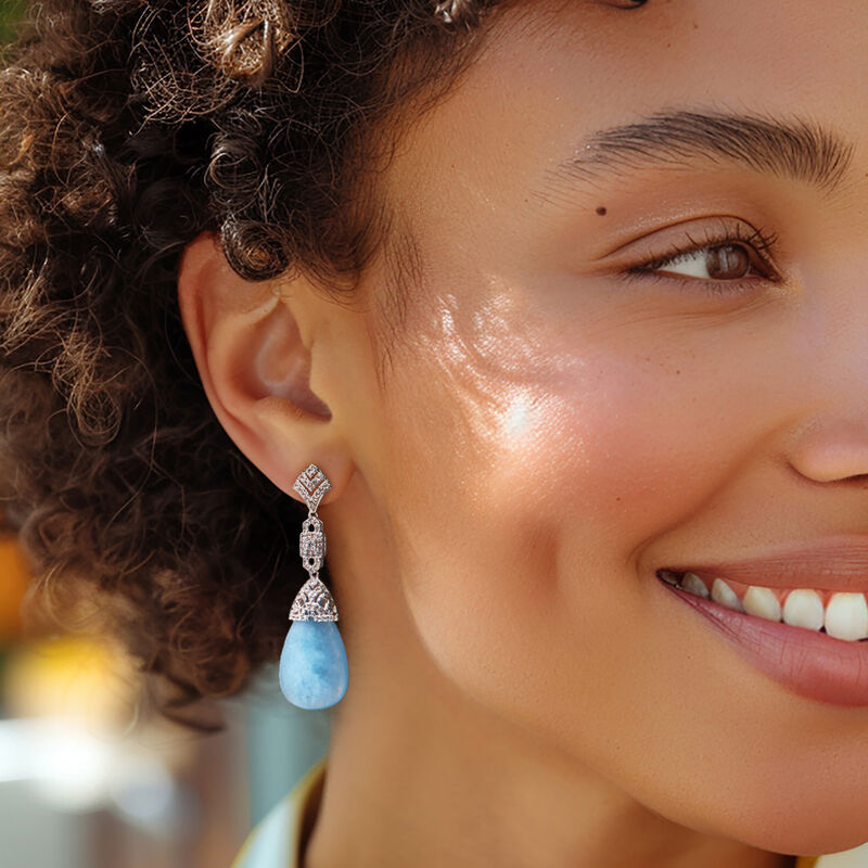 16.00 ct. t.w. Aquamarine and .70 ct. t.w. White Topaz Vintage-Style Drop Earrings in Sterling Silver  image number 1