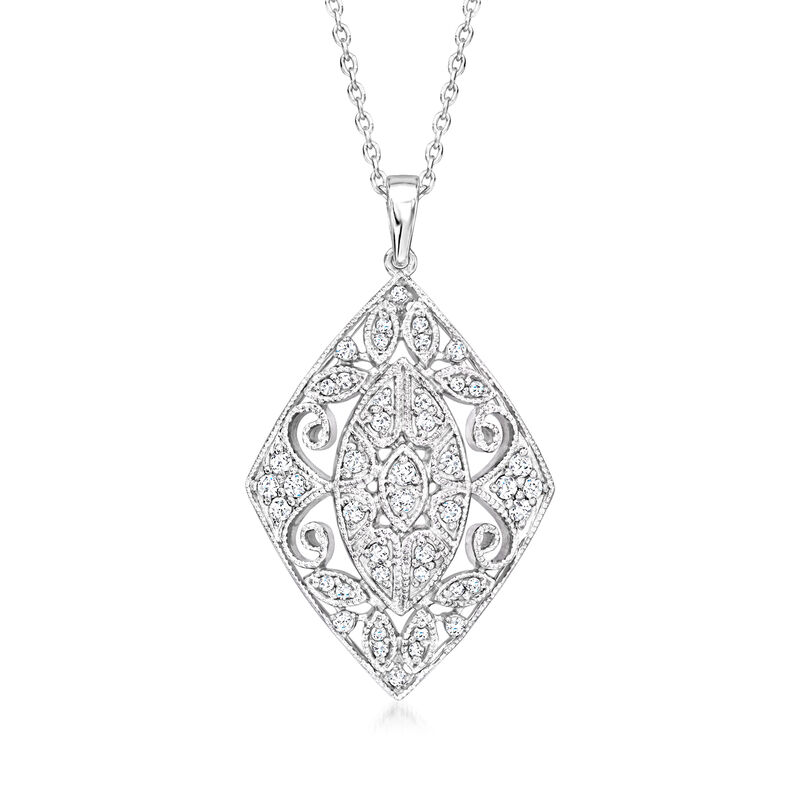 .33 ct. t.w. Diamond Filigree Openwork Pendant Necklace in Sterling Silver. 18&quot; image number 1