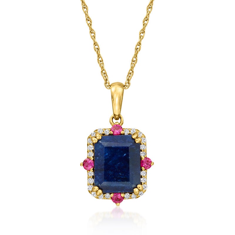 4.20 Carat Blue Sapphire Pendant Necklace with .20 ct. t.w. Pink and White Sapphires in 18kt Gold Over Sterling. 18&quot; image number 1