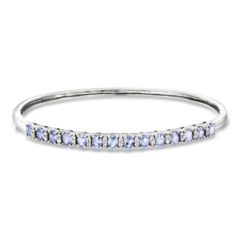 C. 1990 Vintage 2.25 ct. t.w. Tanzanite Bangle Bracelet with .45 ct. t.w. Diamonds in 14kt White Gold. 7" image number 0