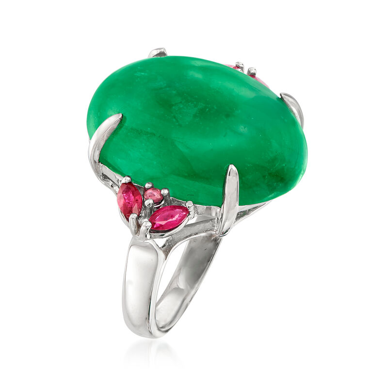 Jade and .46 ct. t.w. Ruby Ring in Sterling Silver image number 2