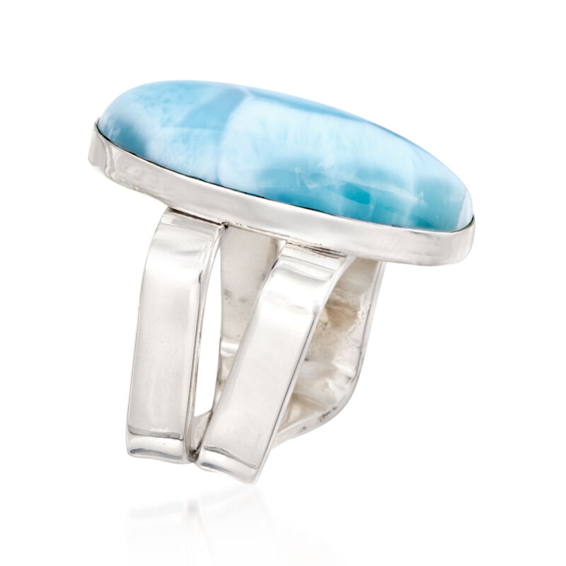 Oval Larimar Square-Shank Ring in Sterling Silver image number 2