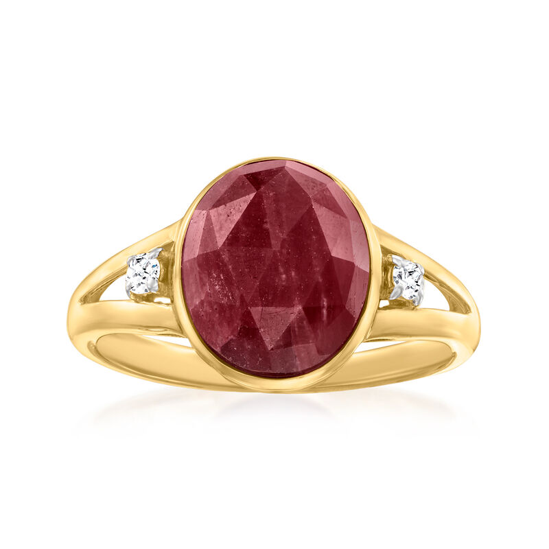5.00 Carat Ruby Ring with Diamond Accents in 18kt Gold Over Sterling image number 0