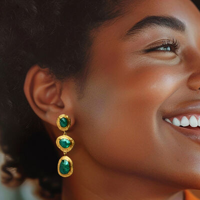 18.00 ct. t.w. Emerald Station Drop Earrings in 18kt Gold Over Sterling