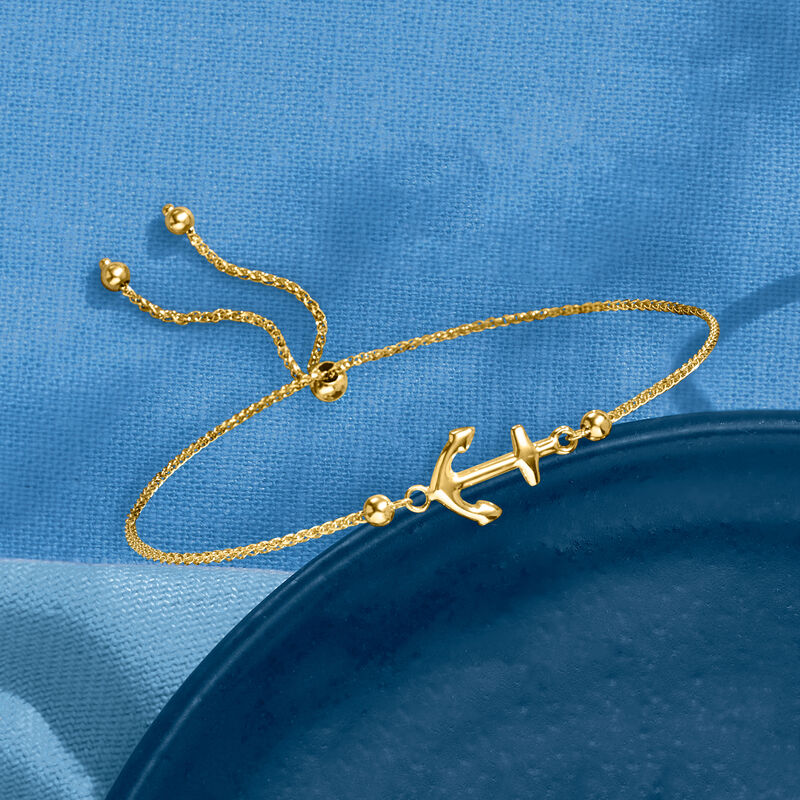 14kt Yellow Gold Nautical Anchor Bolo Bracelet image number 3