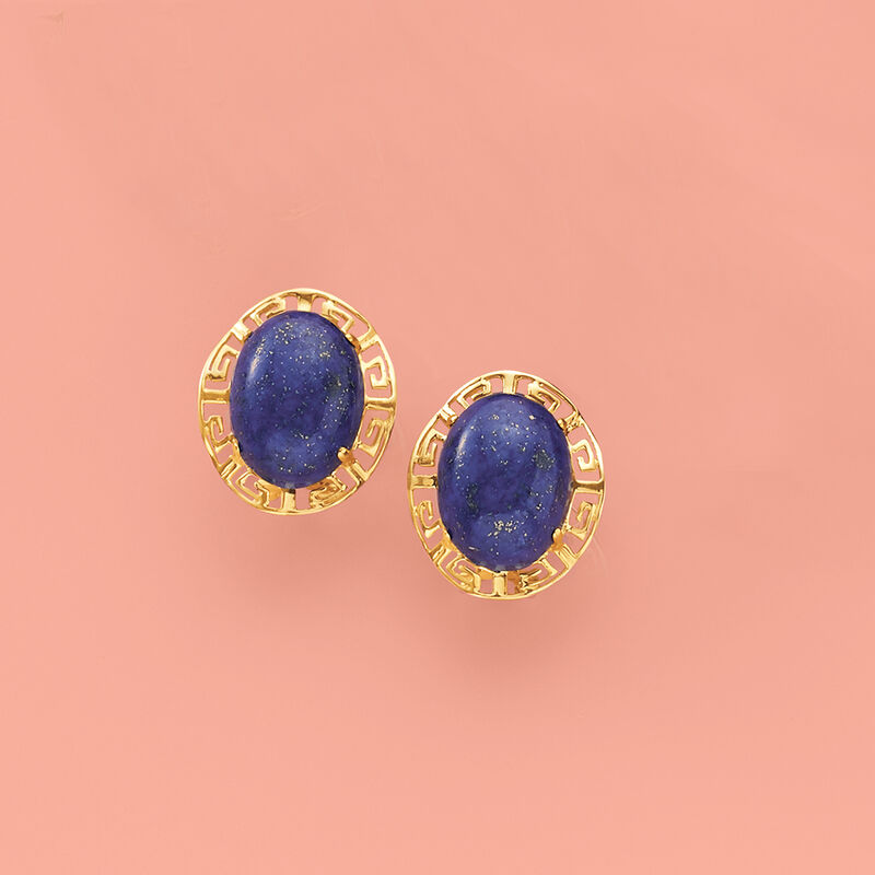 Lapis and Greek Key Earrings in 14kt Yellow Gold image number 3