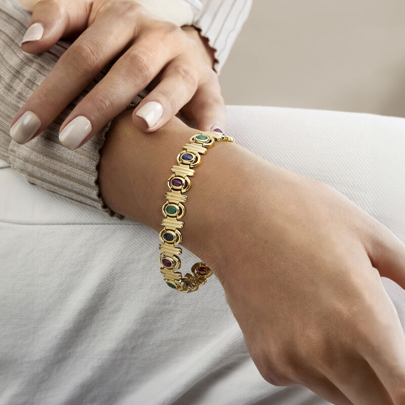 C. 1980 Vintage 9.50 ct. t.w. Multi-Gemstone Bracelet in 14kt Yellow Gold. 7.25" image number 1