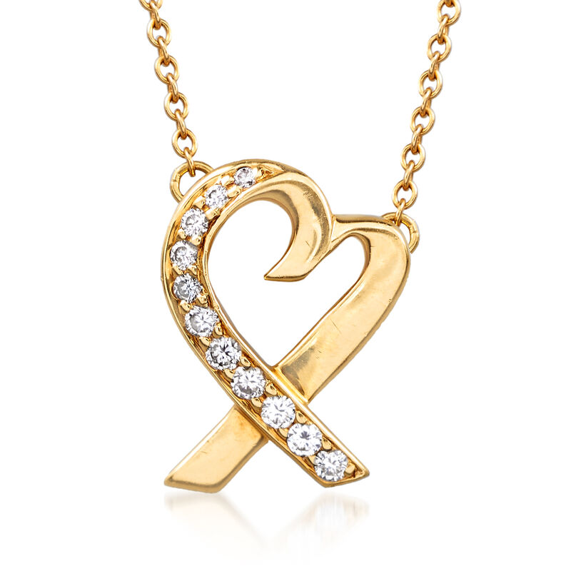 C. 1980 Vintage Tiffany Jewelry &quot;Paloma&quot; .13 ct. t.w. Diamond Heart Necklace in 18kt Yellow Gold. 16.5&quot; image number 0