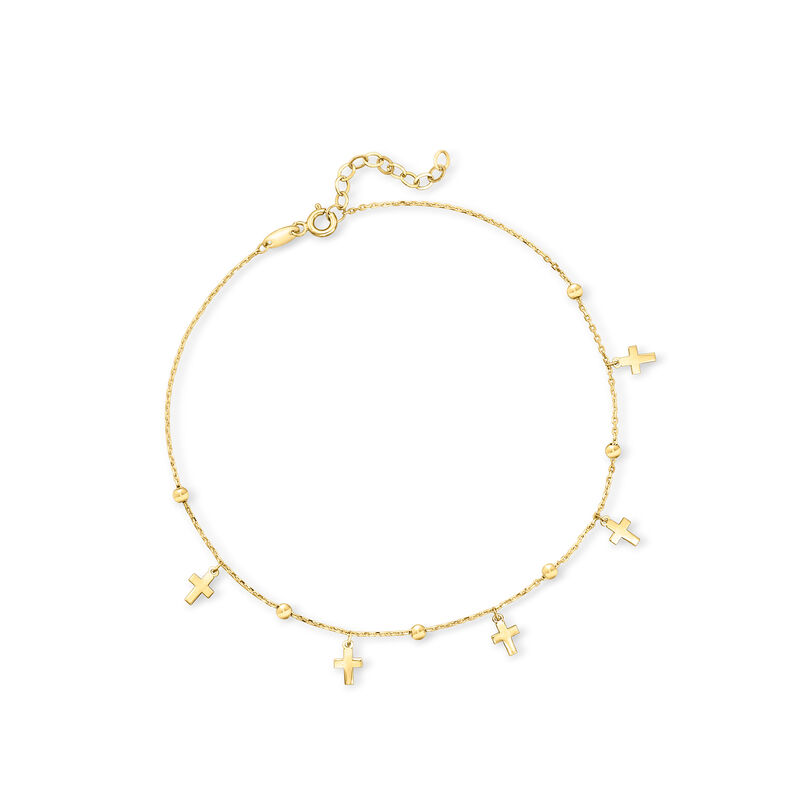 10kt Yellow Gold Cross Station Anklet. 9" image number 0