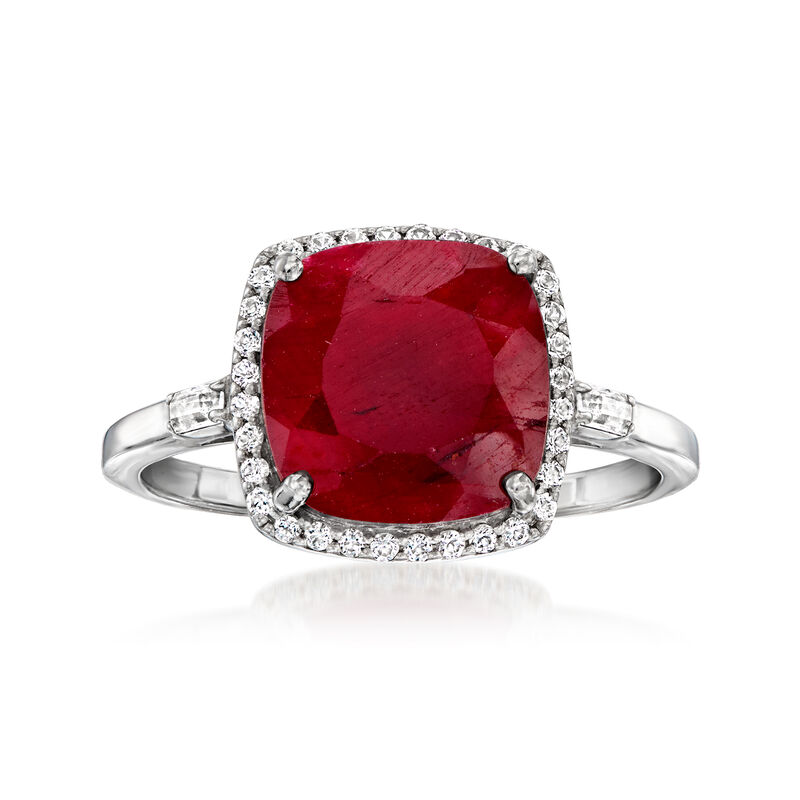 6.00 Carat Ruby and .30 ct. t.w. White Topaz Ring in Sterling Silver image number 0
