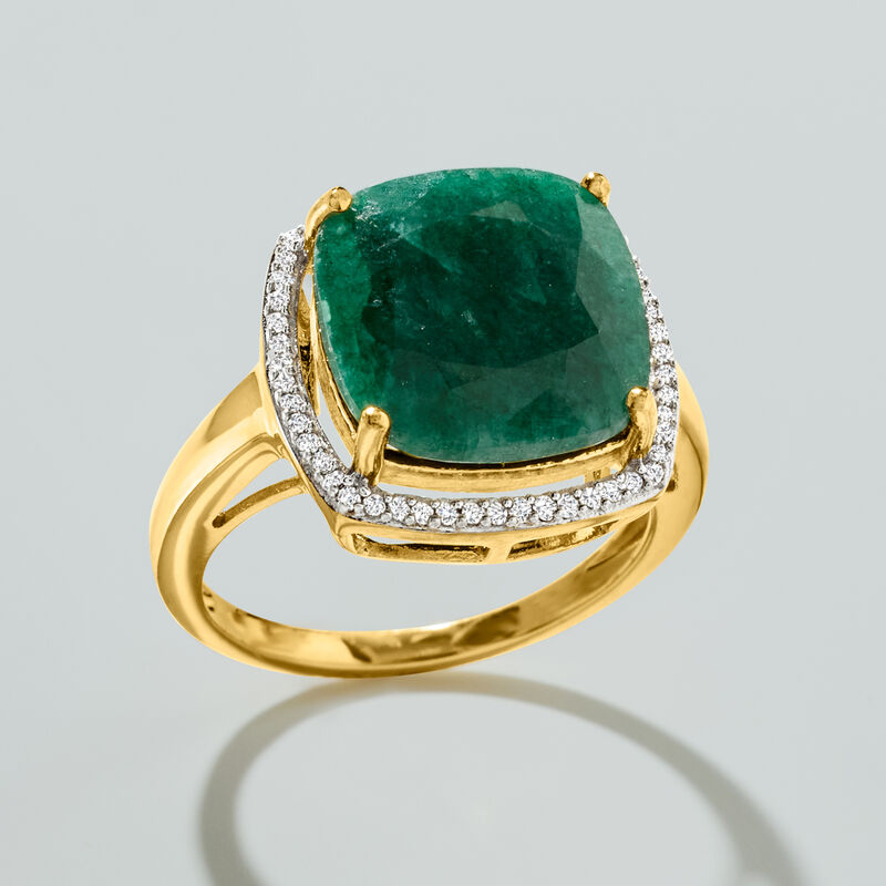 4.70 Carat Emerald and .14 ct. t.w. Diamond Halo Ring in 18kt Gold Over Sterling image number 3