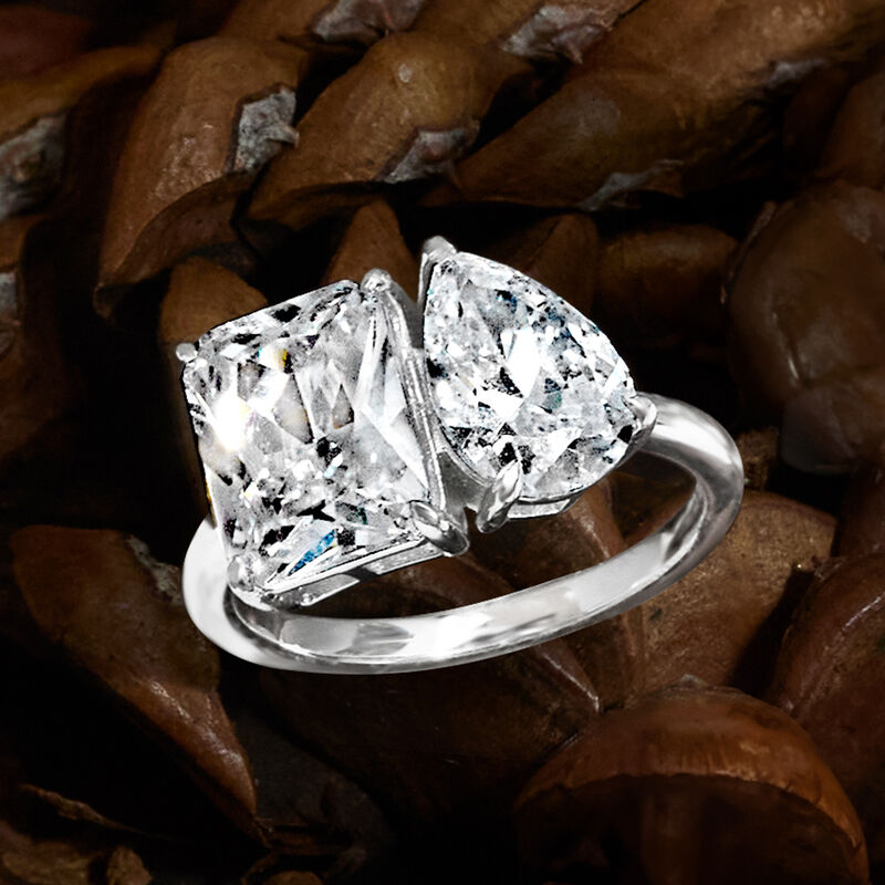 5.70 ct. t.w. CZ Toi et Moi Ring in Sterling Silver image number 3