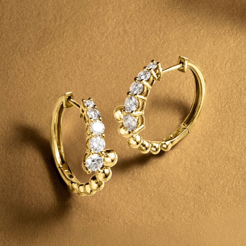 1.00 ct. t.w. Lab-Grown Diamond Beaded Bypass Hoop Earrings in 18kt Gold Over Sterling. 3/4" image number 3