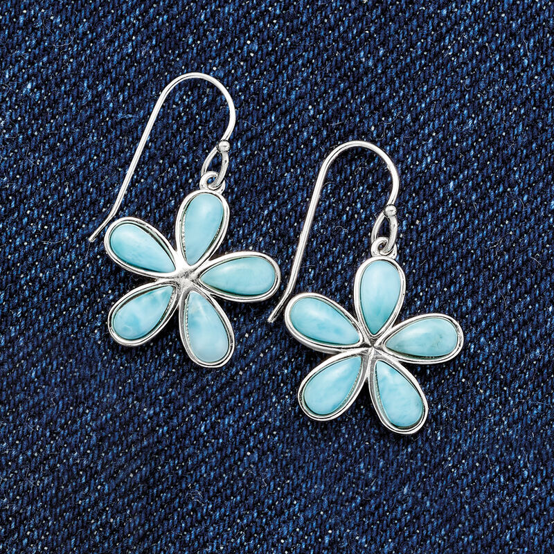 Larimar Daisy Drop Earrings in Sterling Silver image number 2