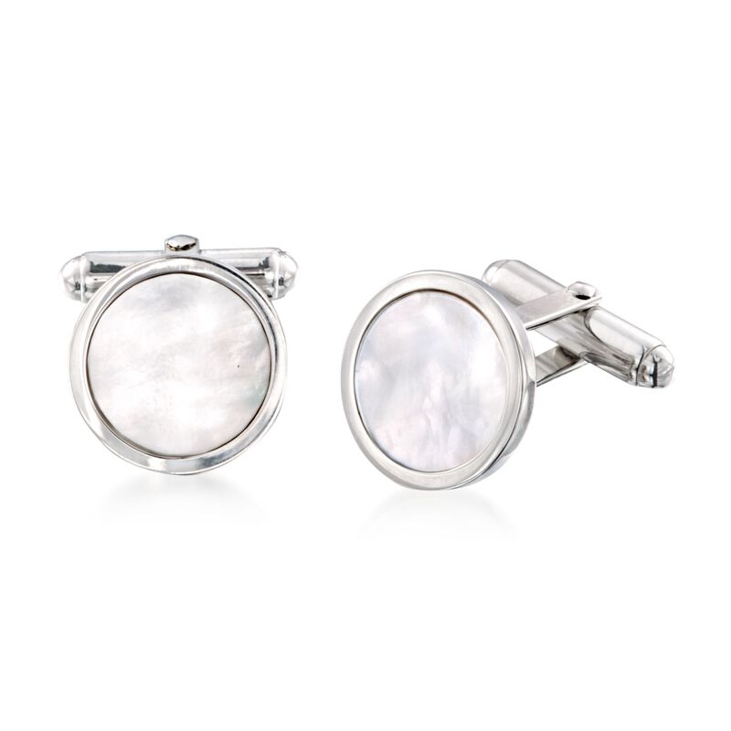 Round Mother-Of-Pearl Cuff Links in Sterling Silver image number 0