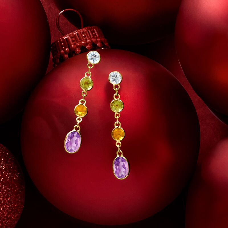 3.00 ct. t.w. Multi-Gemstone Drop Earrings in 14kt Yellow Gold  image number 2