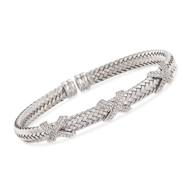 Charles Garnier &quot;Asolo&quot; 1.20 ct. t.w. CZ Cuff Bracelet in Sterling Silver. 7&quot; image number 0