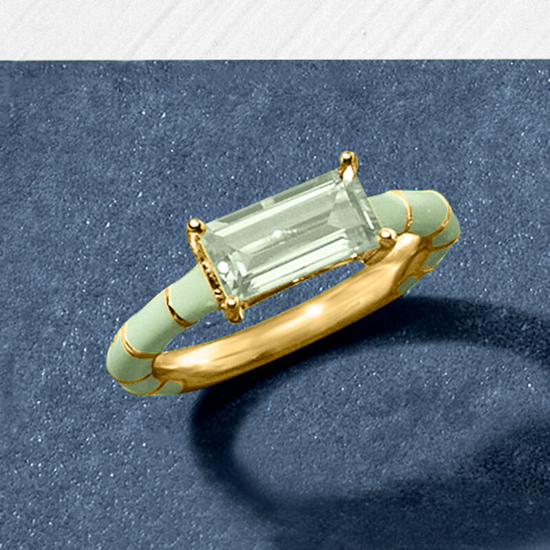 1.70 Carat Prasiolite Ring with Green Enamel in 18kt Gold Over Sterling image number 3