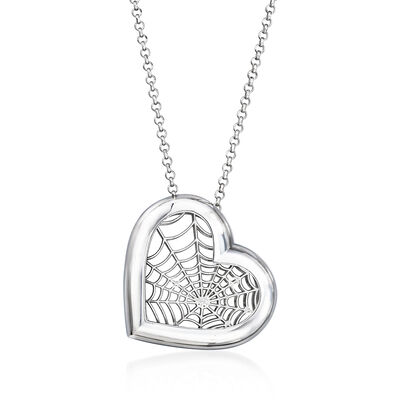 Italian Sterling Silver Spider Web Heart Necklace