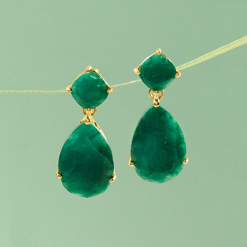 19.20 ct. t.w. Emerald Drop Earrings in 18kt Gold Over Sterling image number 4
