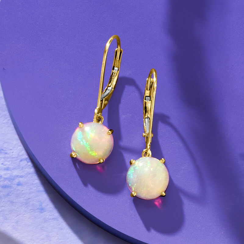 Opal Drop Earrings in 14kt Yellow Gold  image number 4