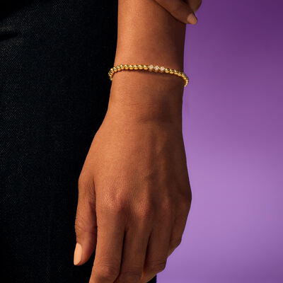 .25 ct. t.w. Lab-Grown Diamond and 4mm 18kt Gold Over Sterling Bead Stretch Bracelet