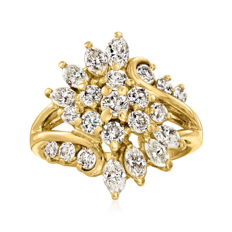 C. 1990 Vintage 2.15 ct. t.w. Diamond Cluster Ring in 14kt Yellow Gold. Size 6.5 image number 0