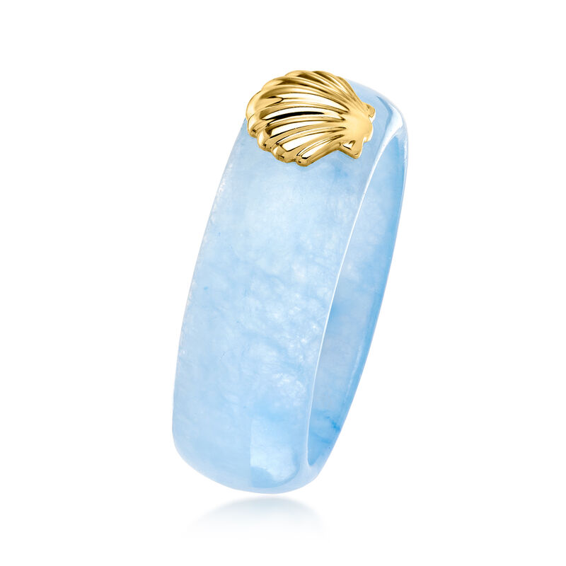 Blue Jade Seashell Ring with 18kt Gold Over Sterling image number 2