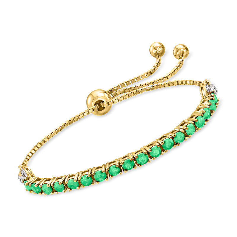 3.20 ct. t.w. Emerald Bolo Bracelet with .10 ct. t.w. White Zircon in 18kt Gold Over Sterling image number 0