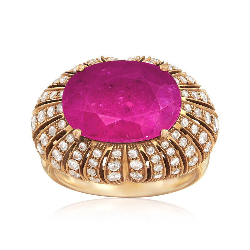 C. 1970 Vintage 7.25 Carat Pink Tourmaline and 1.10 ct. t.w. Diamond Ring in 18kt Yellow Gold image number 0
