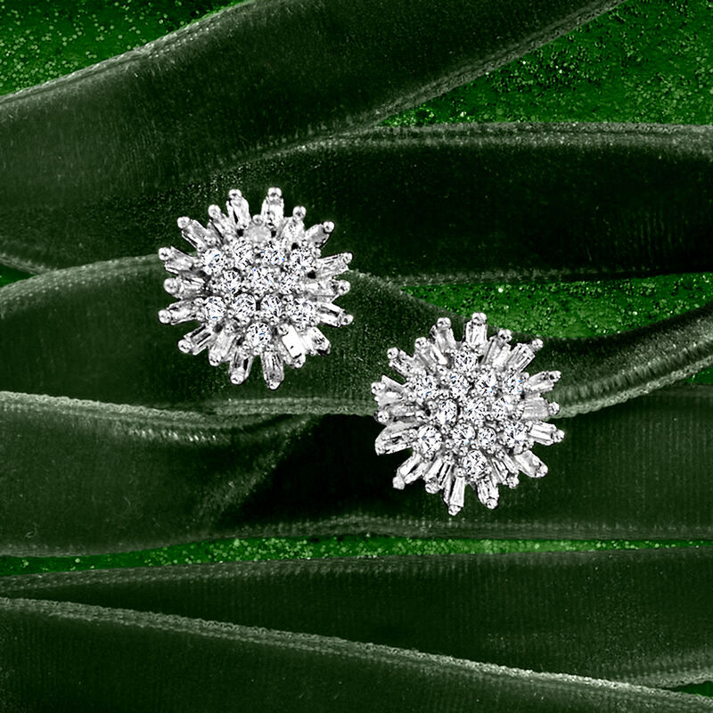 .75 ct. t.w. Diamond Cluster Earrings in Sterling Silver image number 2